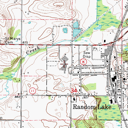 Topographic Map of Random Lake Elementary School, WI