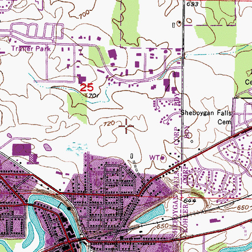 Topographic Map of Sheboygan Falls Elementary School, WI