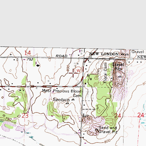 Topographic Map of New London High School, WI