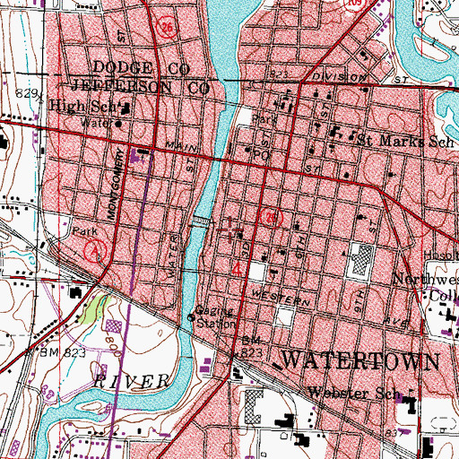 Topographic Map of Watertown 4 Kids School, WI