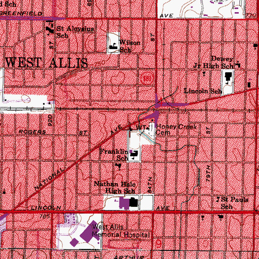 Topographic Map of James E Dottke Alternative School, WI