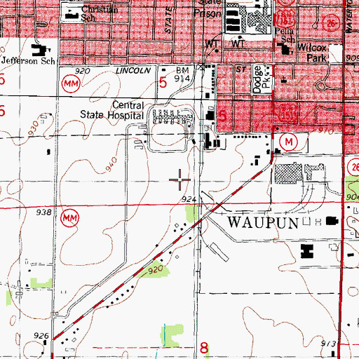 Topographic Map of John C Burke Correctional Center School, WI
