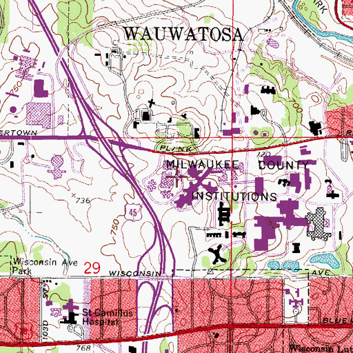 Topographic Map of Milwaukee Academy, WI