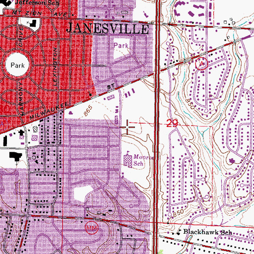 Topographic Map of Marshall Middle School, WI