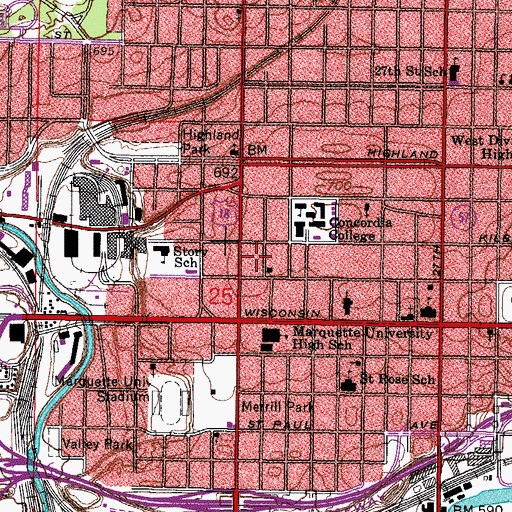 Topographic Map of Texas Bufkin Academy, WI
