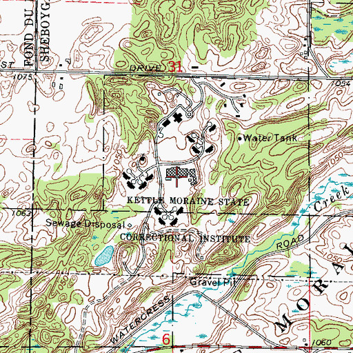 Topographic Map of Kettle Moraine Correctional Institution School, WI