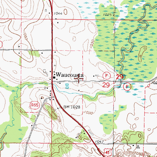 Topographic Map of Waucousta Lutheran School, WI