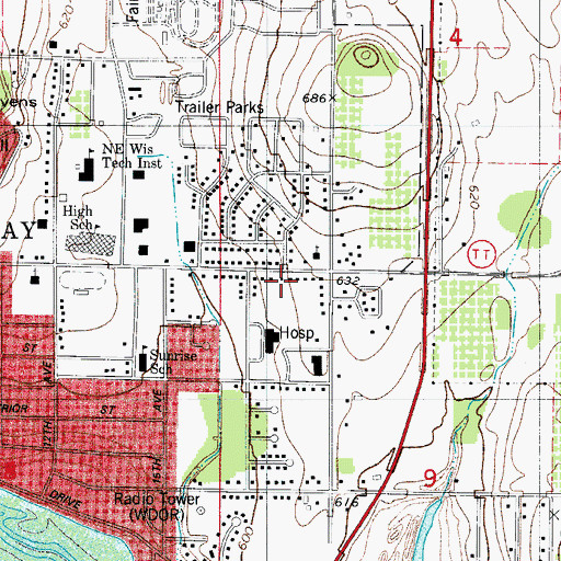 Topographic Map of Peninsula Christian School, WI
