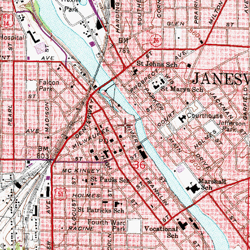 Topographic Map of Rock River Charter School, WI