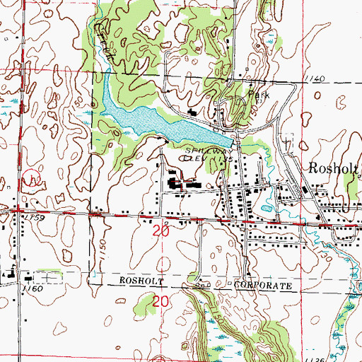 Topographic Map of Rosholt Middle School, WI