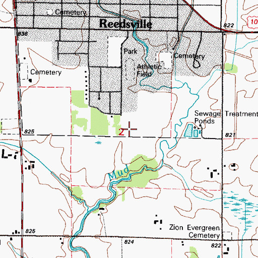 Topographic Map of Reedsville Middle School, WI