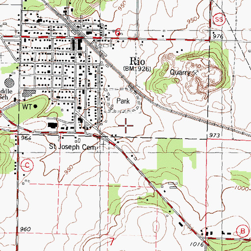 Topographic Map of Rio Middle / High School, WI