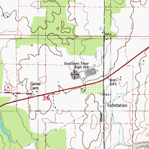 Topographic Map of Southern Door Elementary School, WI