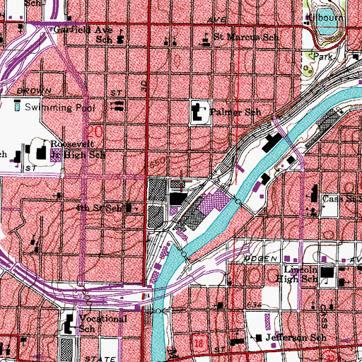 Topographic Map of Kaplan College, WI