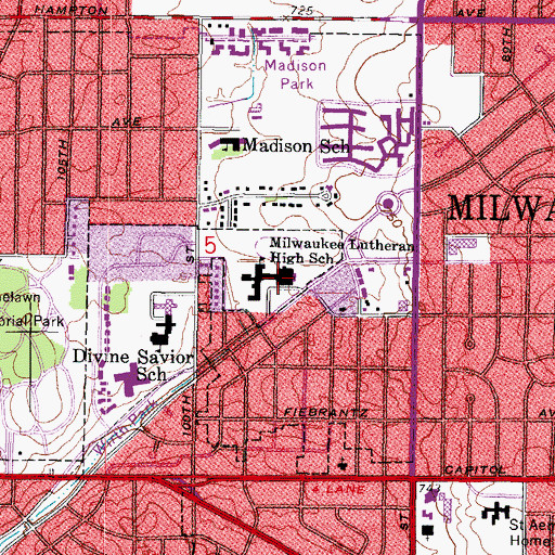 Topographic Map of Lutheran Special School and Education Services, WI