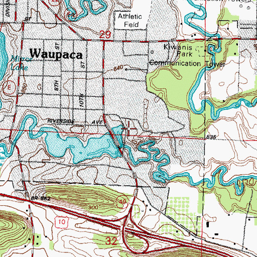 Topographic Map of Waupaca Middle School, WI