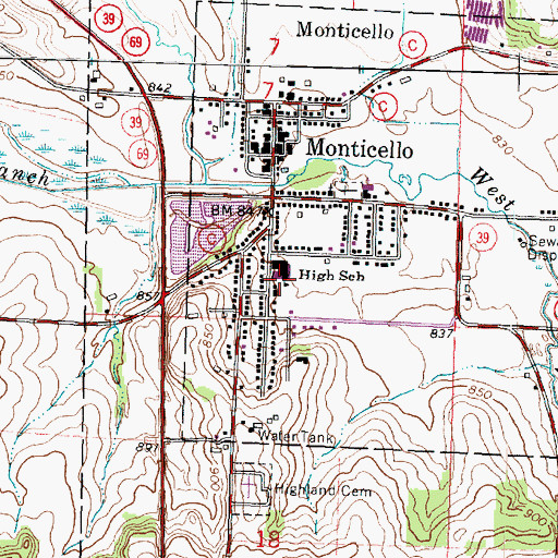 Topographic Map of Monticello Middle School, WI