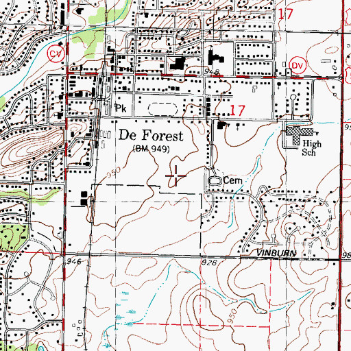 Topographic Map of DeForest Area Middle School, WI