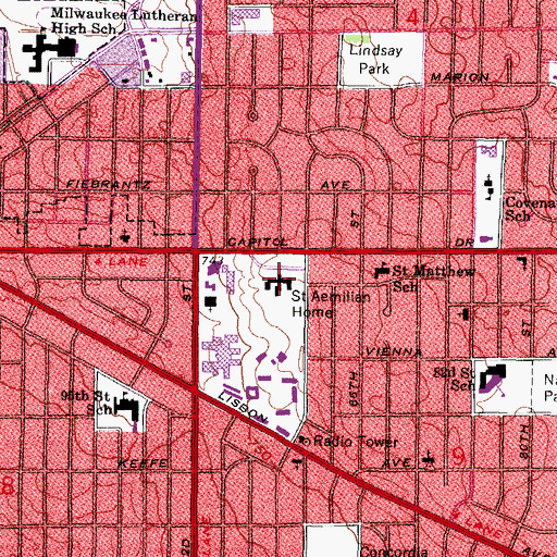 Topographic Map of Capitol West Academy, WI