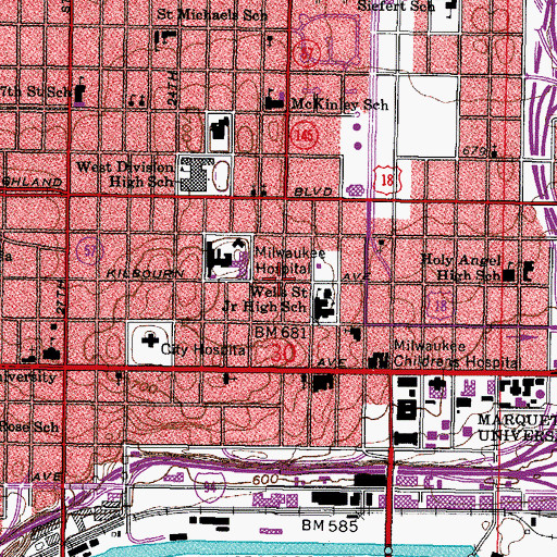 Topographic Map of Milwaukee Academy of Science, WI