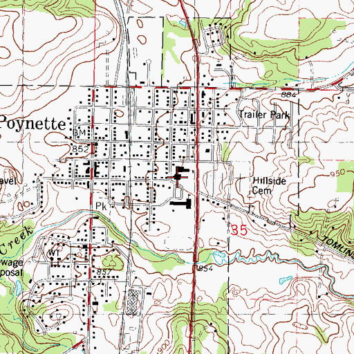 Topographic Map of Poynette Middle School, WI