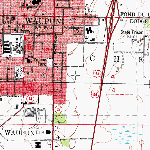 Topographic Map of Waupun Junior / Senior High School, WI