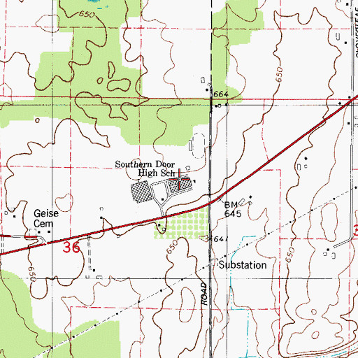 Topographic Map of Southern Door High School, WI