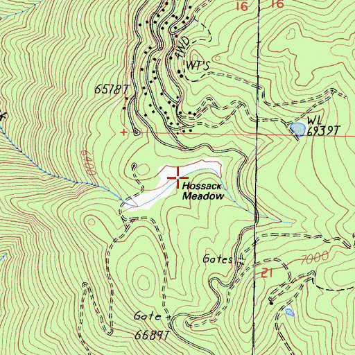 Topographic Map of Hossack Meadow, CA