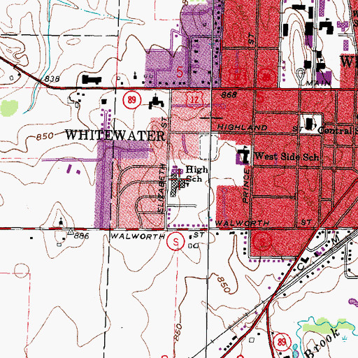 Topographic Map of Whitewater Middle School, WI