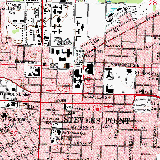 Topographic Map of University of Wisconsin - Stevens Point, WI