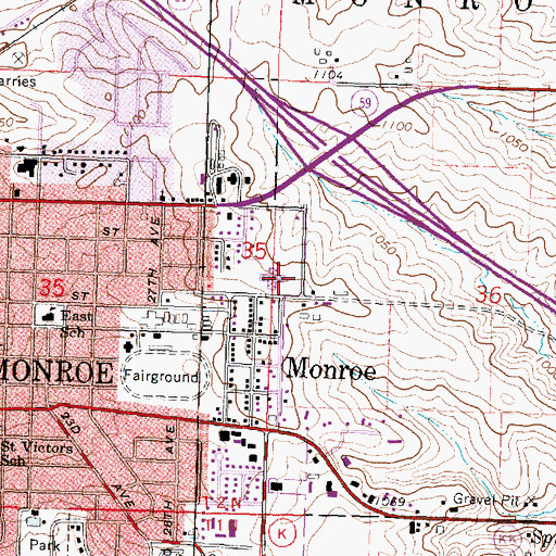 Topographic Map of Monroe Virtual Charter Middle School, WI