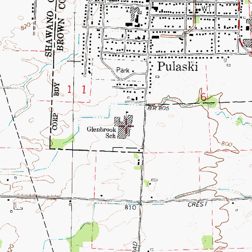 Topographic Map of Pulaski Community Middle School, WI