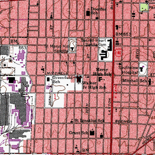 Topographic Map of Carmen High School of Science and Technology, WI