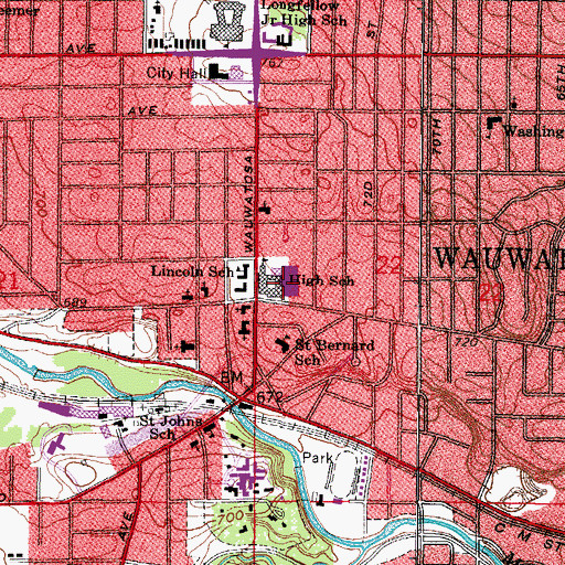 Topographic Map of East High School, WI