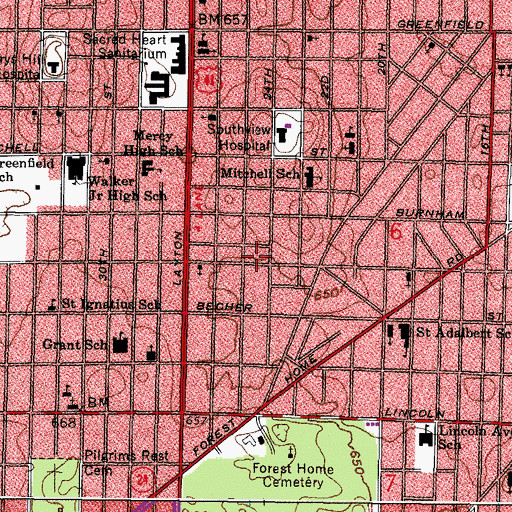 Topographic Map of Rogers Street Academy, WI