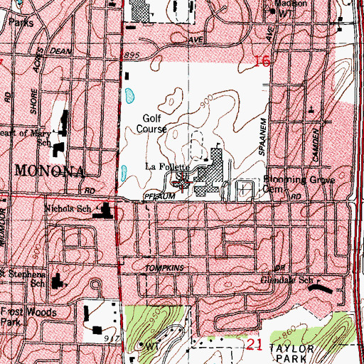 Topographic Map of Sennett Middle School, WI