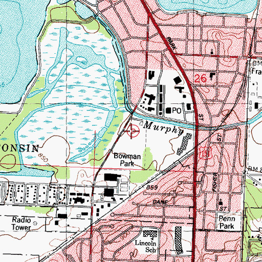Topographic Map of James Wright Middle School, WI