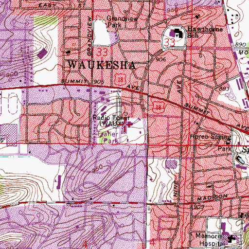 Topographic Map of Waukesha Saint William Catholic School, WI