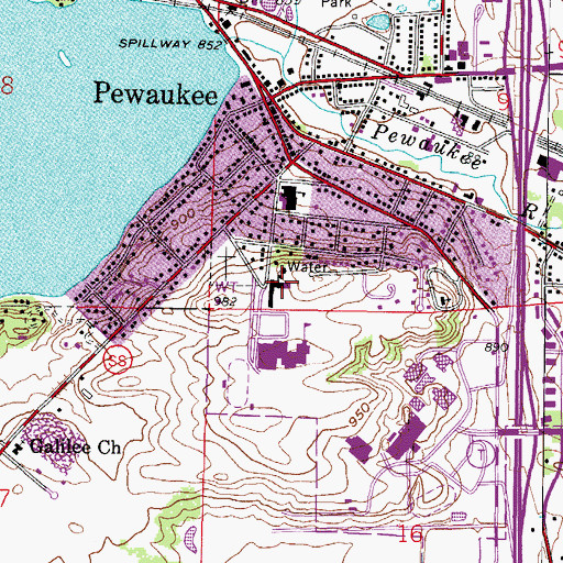 Topographic Map of Pewaukee Lake Elementary School, WI