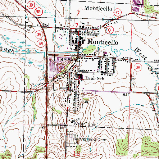 Topographic Map of Monticello Elementary School, WI