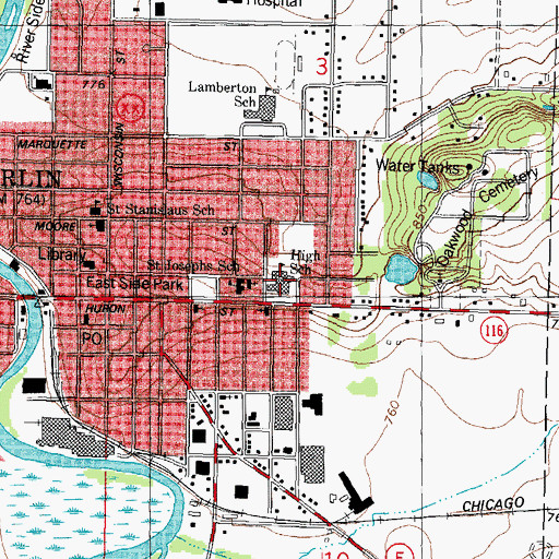Topographic Map of Berlin Middle School, WI