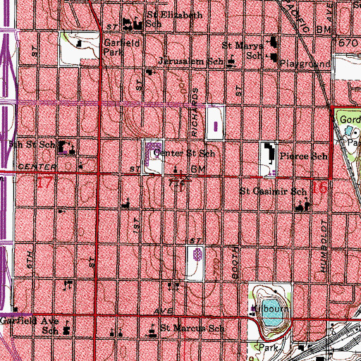 Topographic Map of Aurora Weier High School, WI