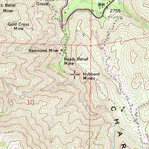Topographic Map of Hubbard Mines, CA