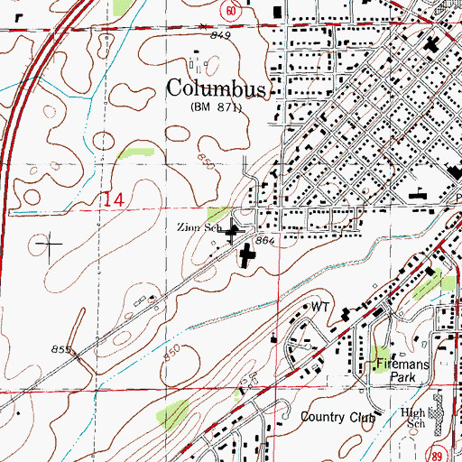 Topographic Map of Zion Evangelical Lutheran School, WI