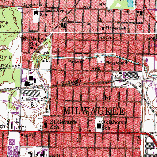 Topographic Map of Grandview High School, WI