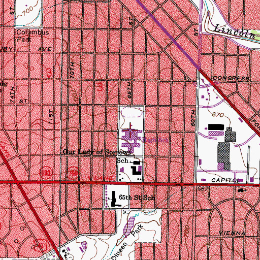 Topographic Map of Marshall High School, WI