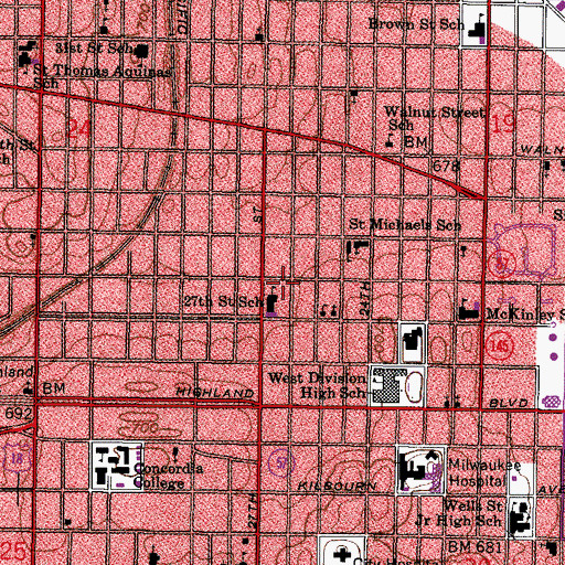 Topographic Map of Alston's Preparatory Academy, WI