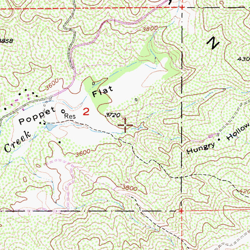 Topographic Map of Hungry Hollow, CA