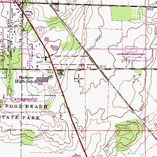 Topographic Map of Lake Geneva Middle School, WI