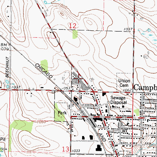 Topographic Map of Campbellsport Junior High School, WI